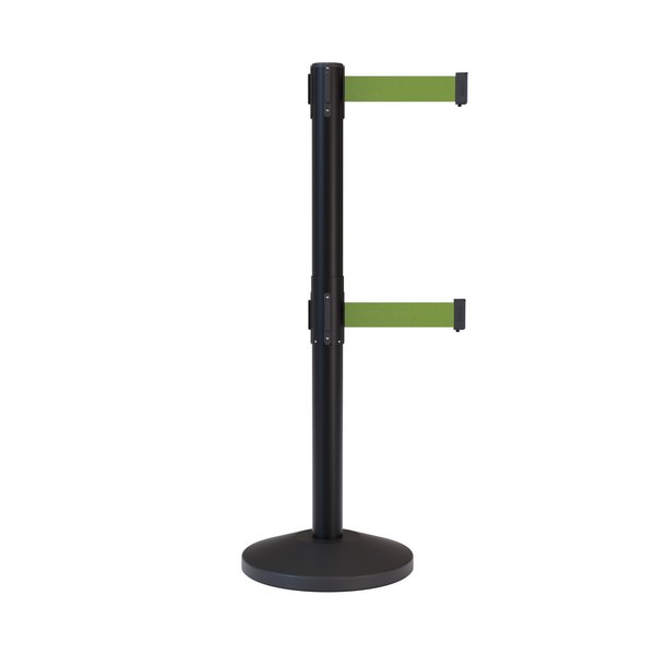 Montour Line Stanchion Dual Belt Barrier Black Post 13ft. Olive Belt M630D-BK-OL-130